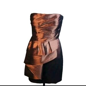 Calvin Klein Size 4 Bronze Taffeta Strapless Dress